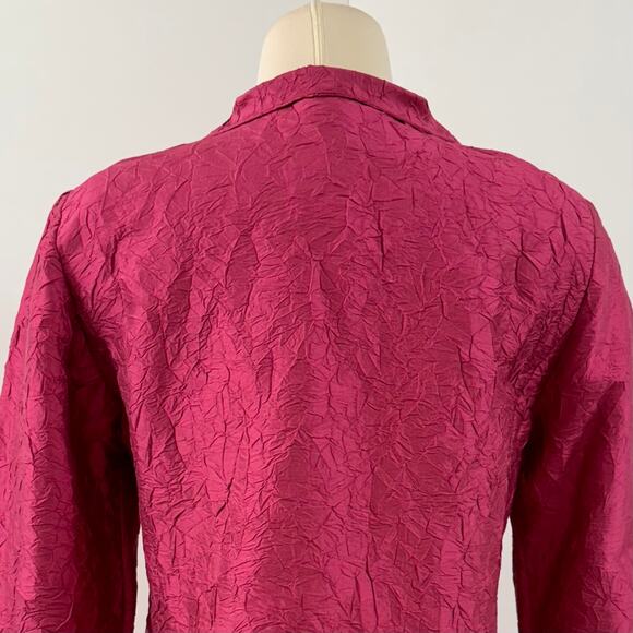Eileen Fisher Crinkle Silk Blazer Jacket Hot Pink Button-Down 3/4 Sleeve | Small - Picture 6 of 11